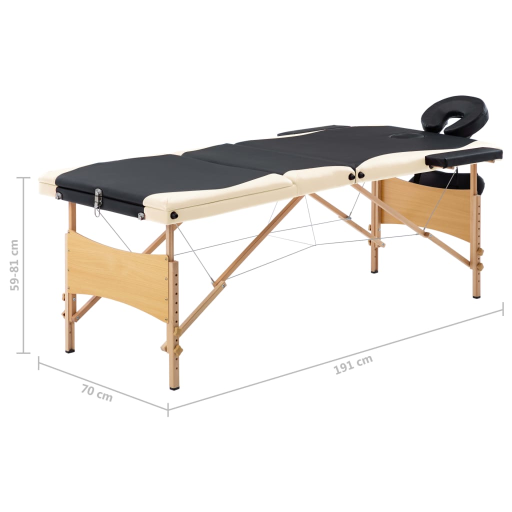 vidaXL Massagetafel inklapbaar 3 zones hout zwart en beige