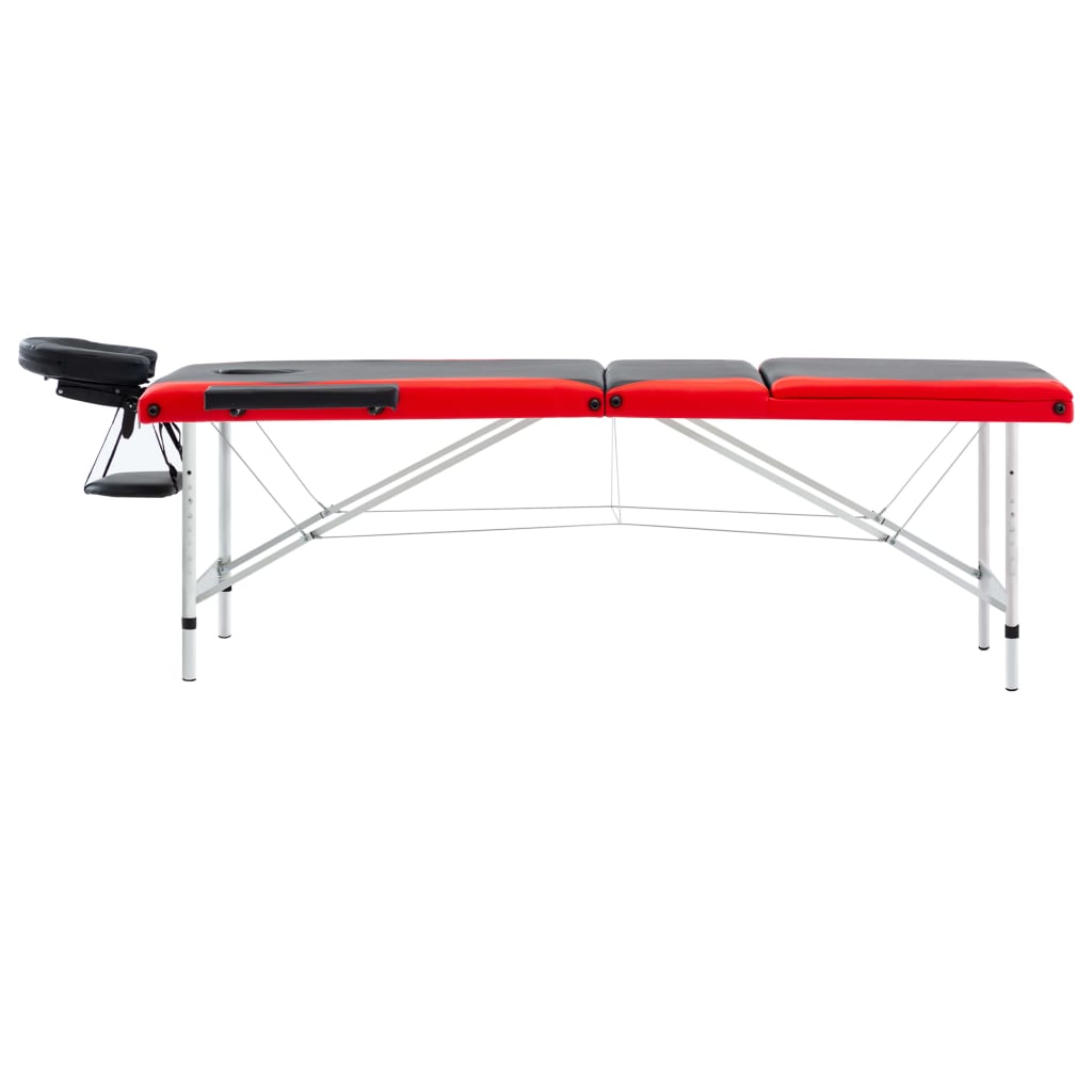 vidaXL Massagetafel inklapbaar 3 zones aluminium zwart en rood