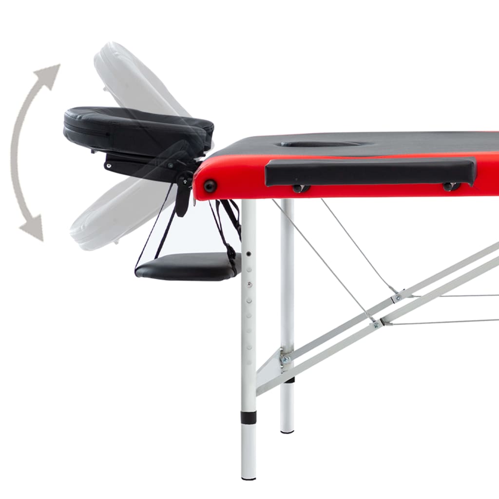 vidaXL Massagetafel inklapbaar 3 zones aluminium zwart en rood