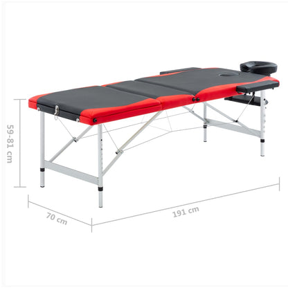 vidaXL Massagetafel inklapbaar 3 zones aluminium zwart en rood