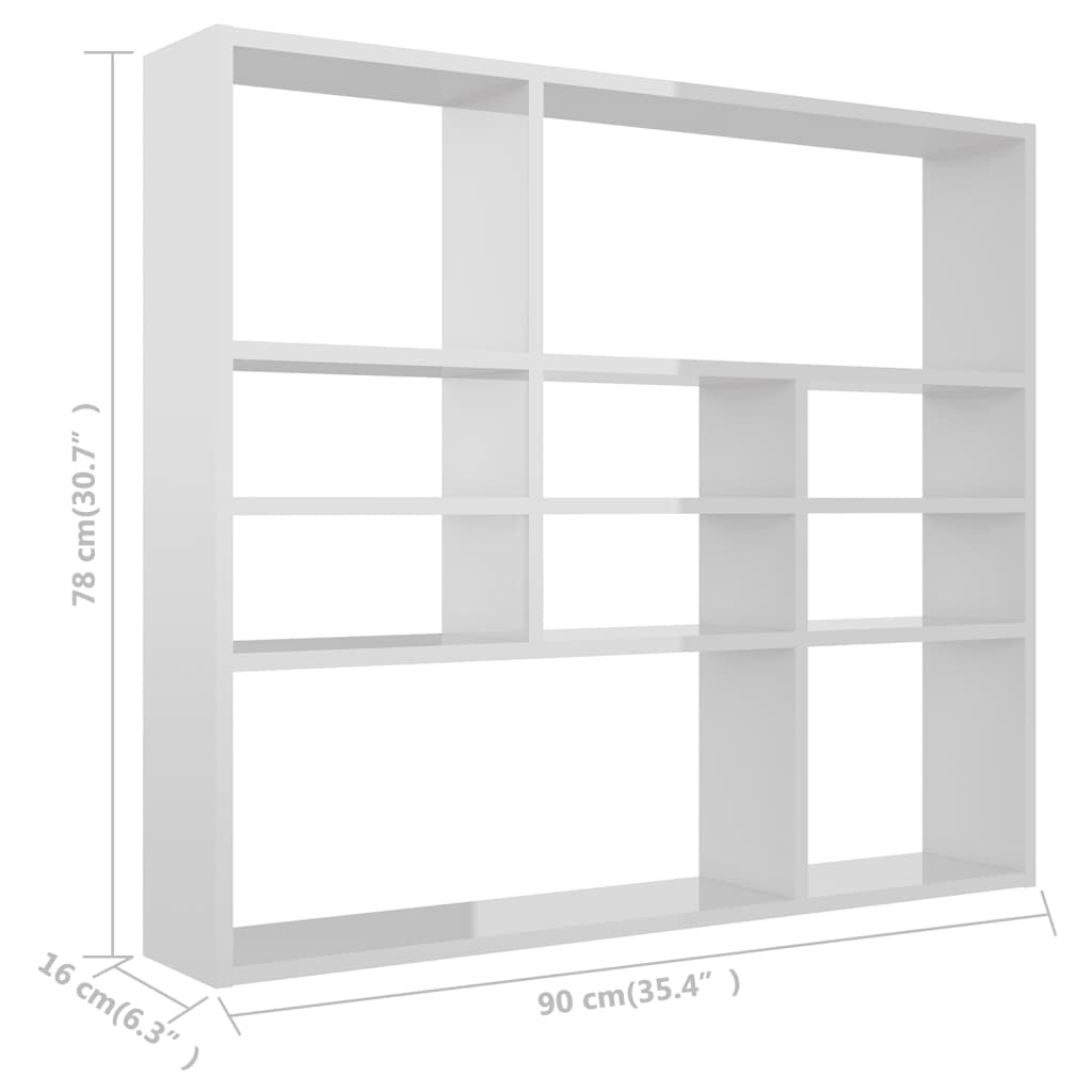 Wandschap 90x16x78 cm bewerkt hout hoogglans wit