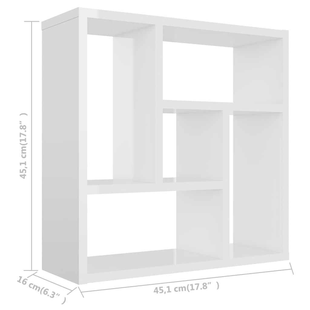 Wandschap 45,1x16x45,1 cm bewerkt hout hoogglans wit