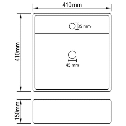 Wastafel met overloop vierkant 41x41 cm keramiek matwit