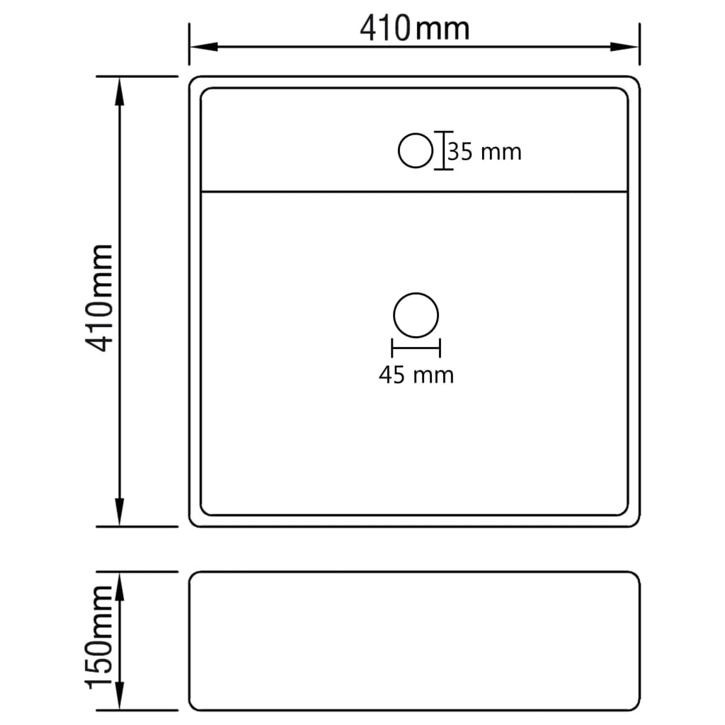 Wastafel met overloop vierkant 41x41 cm keramiek mat lichtblauw