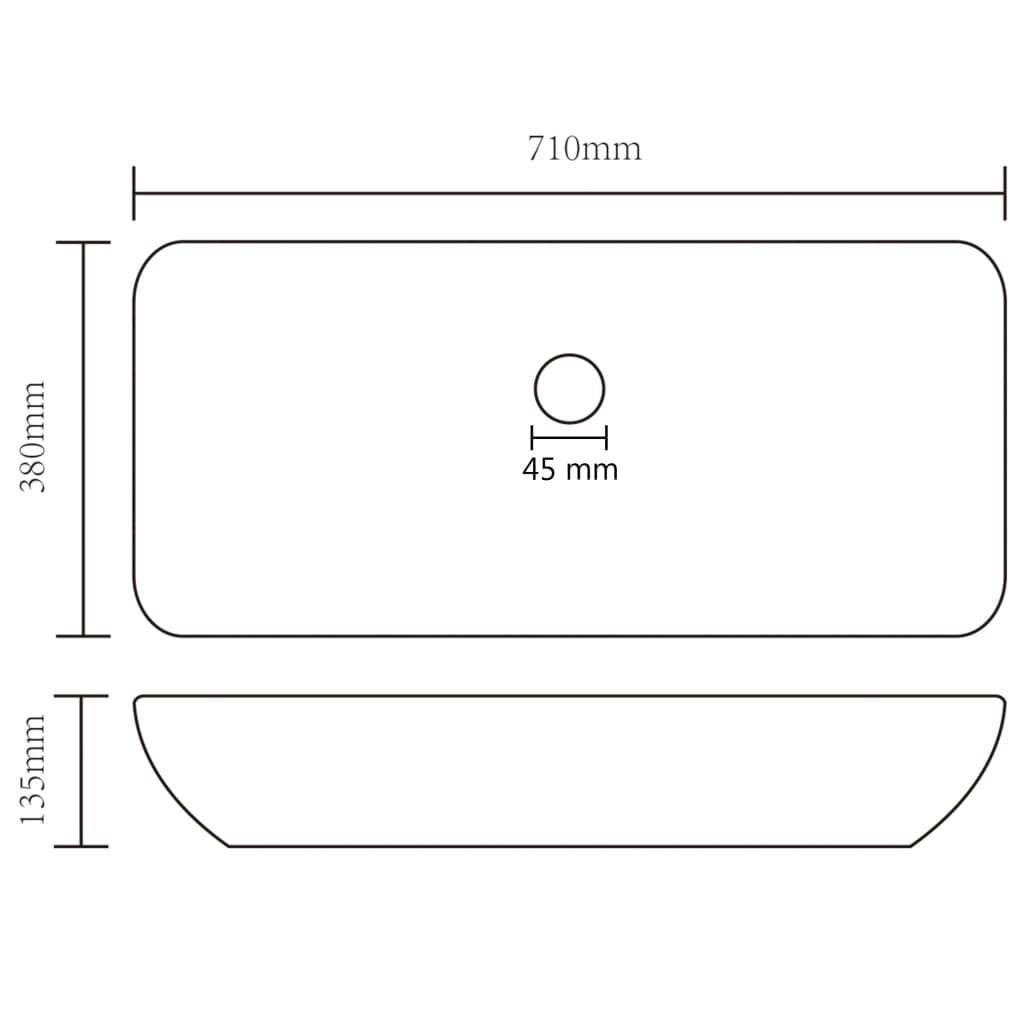 Wastafel rechthoekig 71x38 cm keramiek matwit