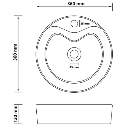 Wastafel met overloop 36x13 cm keramiek matwit