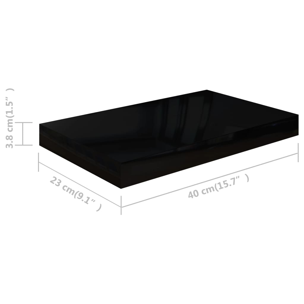 Wandschappen zwevend 4 st 40x23x3,8 cm MDF hoogglans zwart