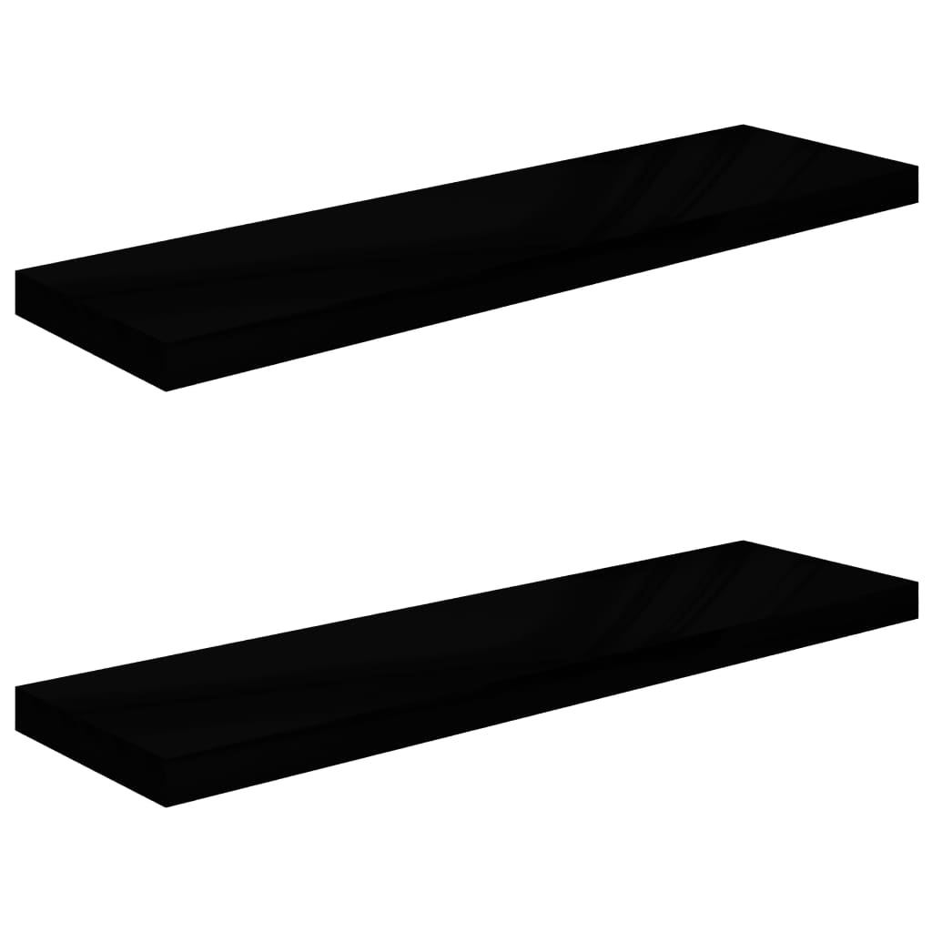 Wandschappen zwevend 2 st 90x23,5x3,8 cm MDF hoogglans zwart