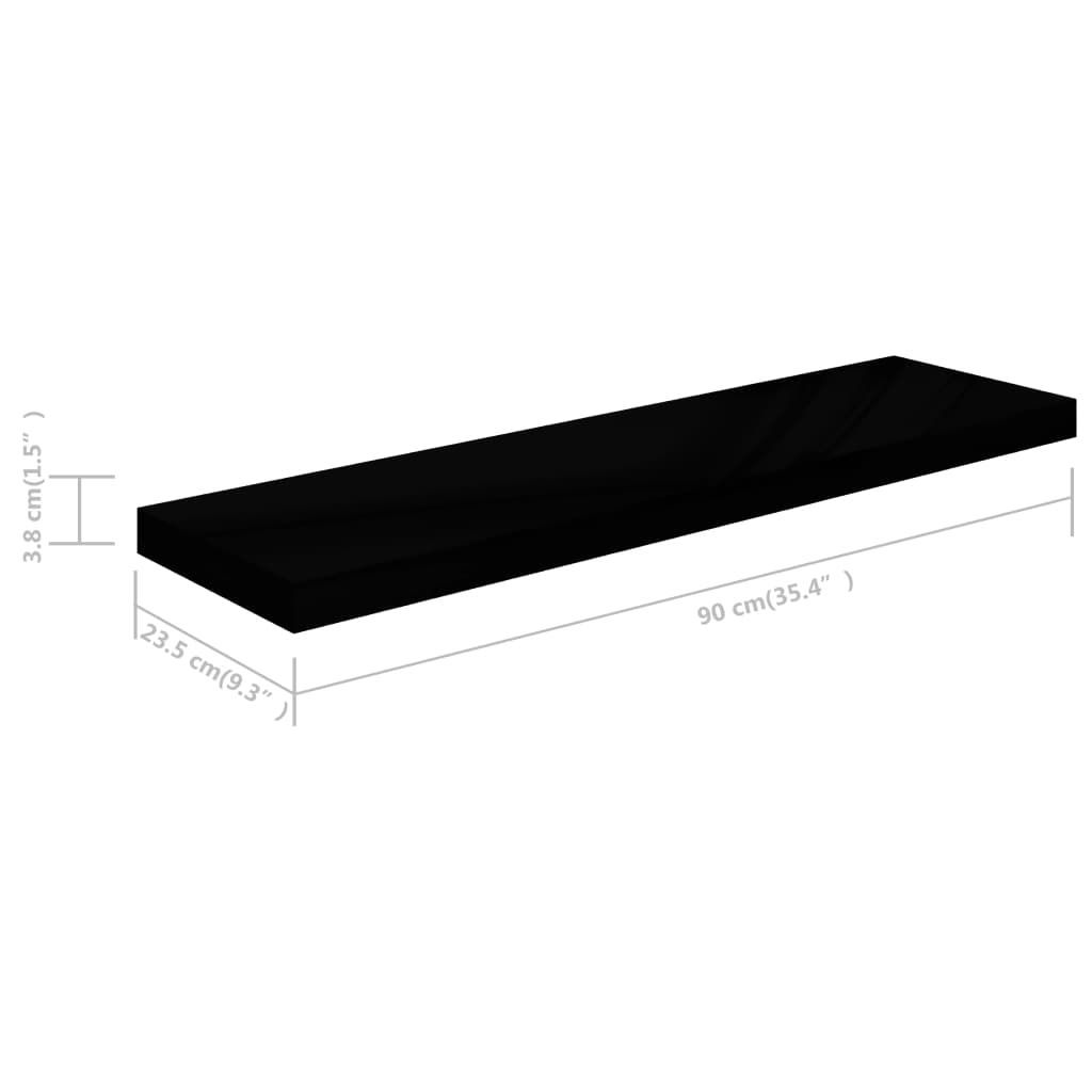 Wandschappen zwevend 2 st 90x23,5x3,8 cm MDF hoogglans zwart