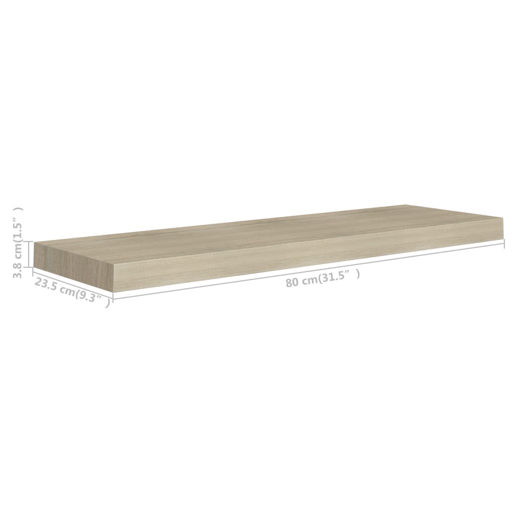 Wandschappen zwevend 2 st 80x23,5x3,8 cm MDF eikenkleurig