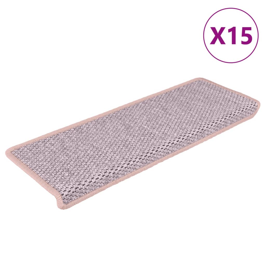 Trapmatten zelfklevend 15 st sisal-look 65x21x4 cm roze