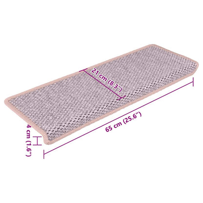 Trapmatten zelfklevend 15 st sisal-look 65x21x4 cm roze