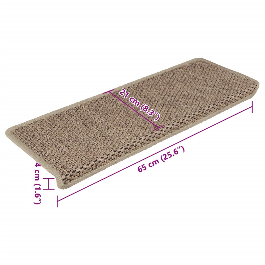 Trapmatten zelfklevend 15 st sisal-look 65x21x4 cm zandkleurig