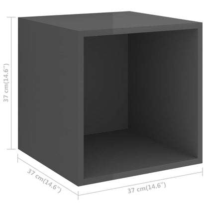 Wandkasten 4 st 37x37x37 cm bewerkt hout hoogglans grijs