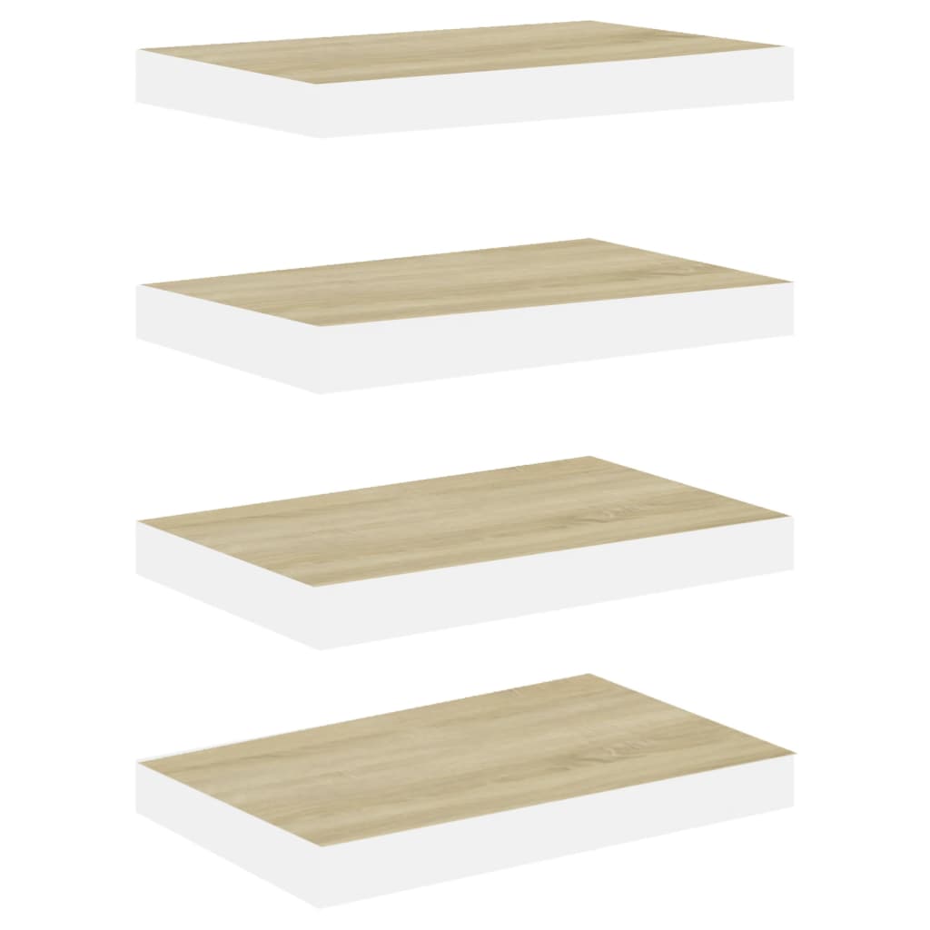 Wandschappen zwevend 4 st 40x23x3,8 cm MDF eikenkleurig en wit