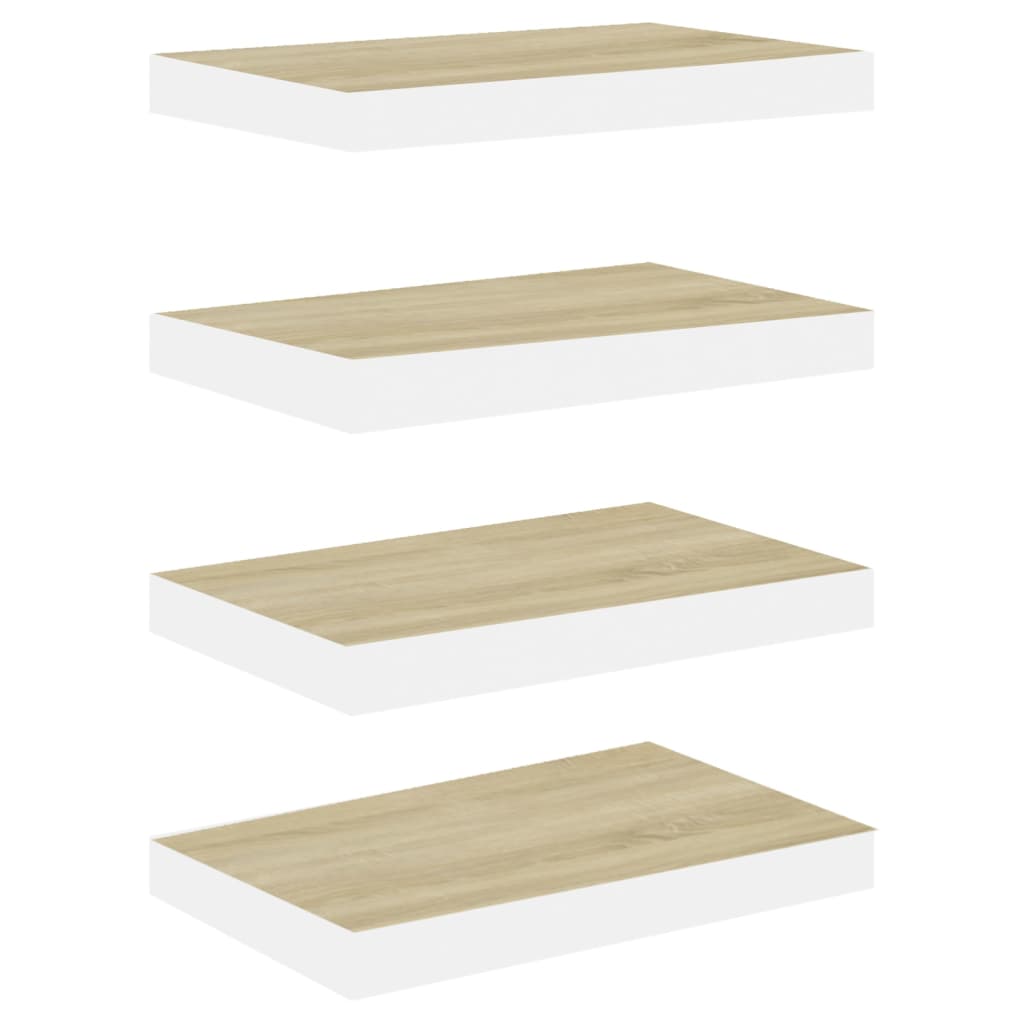 Wandschappen zwevend 4 st 50x23x3,8 cm MDF eikenkleurig en wit