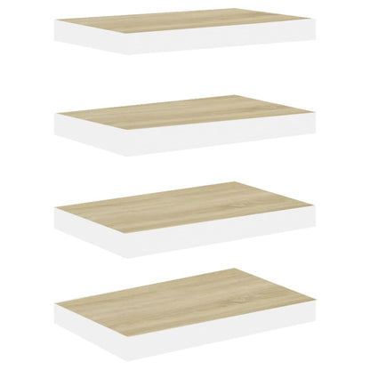 Wandschappen zwevend 4 st 50x23x3,8 cm MDF eikenkleurig en wit