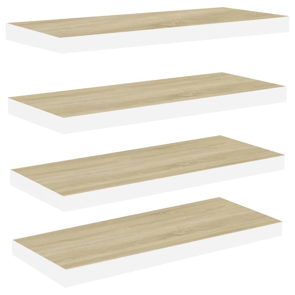 Wandschappen zwevend 4 st 60x23,5x3,8 cm MDF eikenkleurig wit