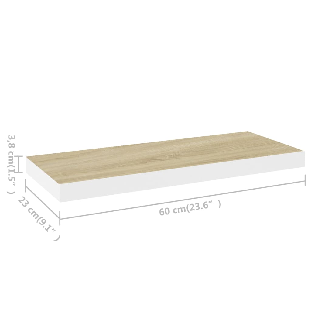 Wandschappen zwevend 4 st 60x23,5x3,8 cm MDF eikenkleurig wit