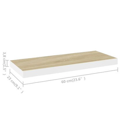 Wandschappen zwevend 4 st 60x23,5x3,8 cm MDF eikenkleurig wit