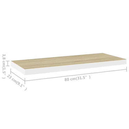 Wandschappen zwevend 4 st 80x23,5x3,8 cm MDF eikenkleurig wit