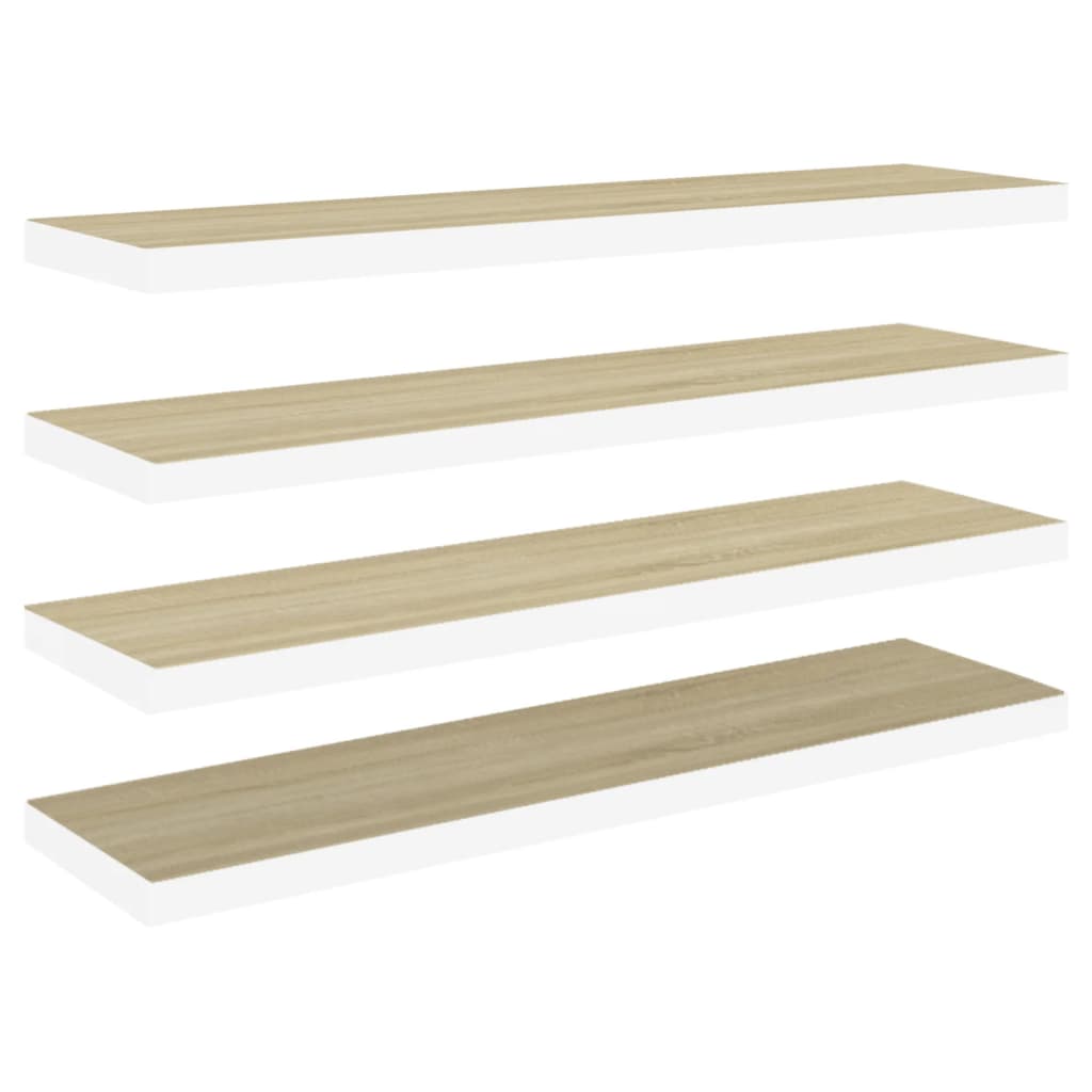 Wandschappen zwevend 4 st 90x23,5x3,8 cm MDF eikenkleurig wit