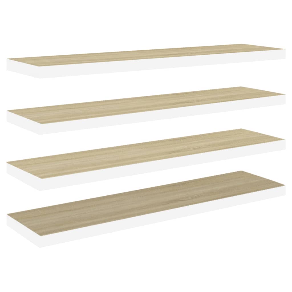 Wandschappen zwevend 4 st 120x23,5x3,8 cm MDF eikenkleurig wit