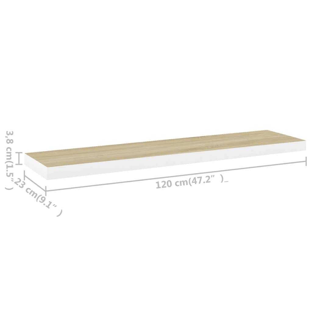 Wandschappen zwevend 4 st 120x23,5x3,8 cm MDF eikenkleurig wit