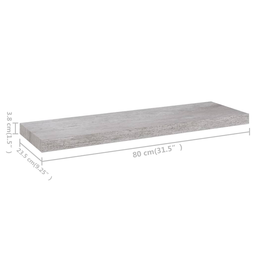 Wandschappen zwevend 4 st 80x23,5x3,8 cm MDF betongrijs