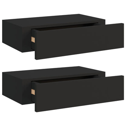 Wandschappen 2 st met lade 40x23,5x10 cm MDF zwart