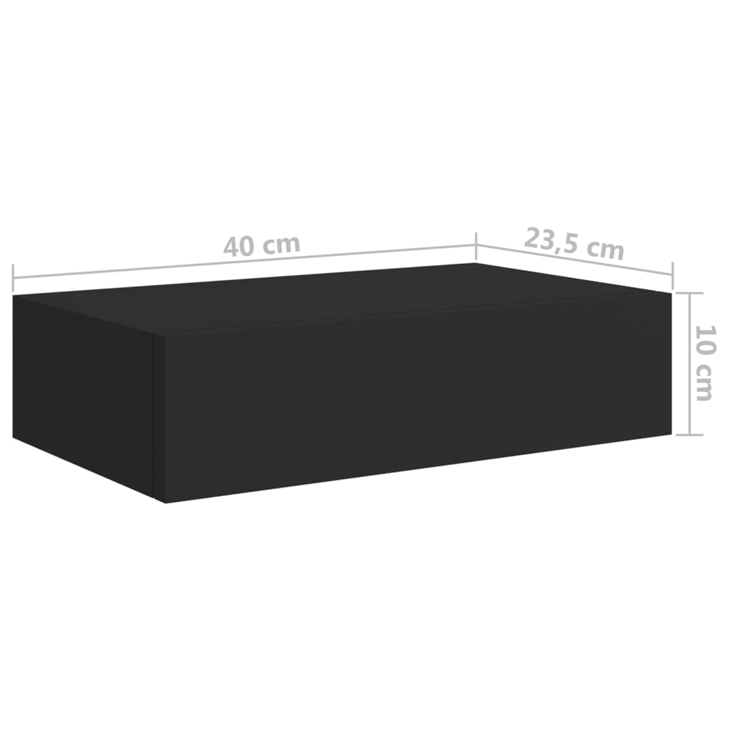 Wandschappen 2 st met lade 40x23,5x10 cm MDF zwart