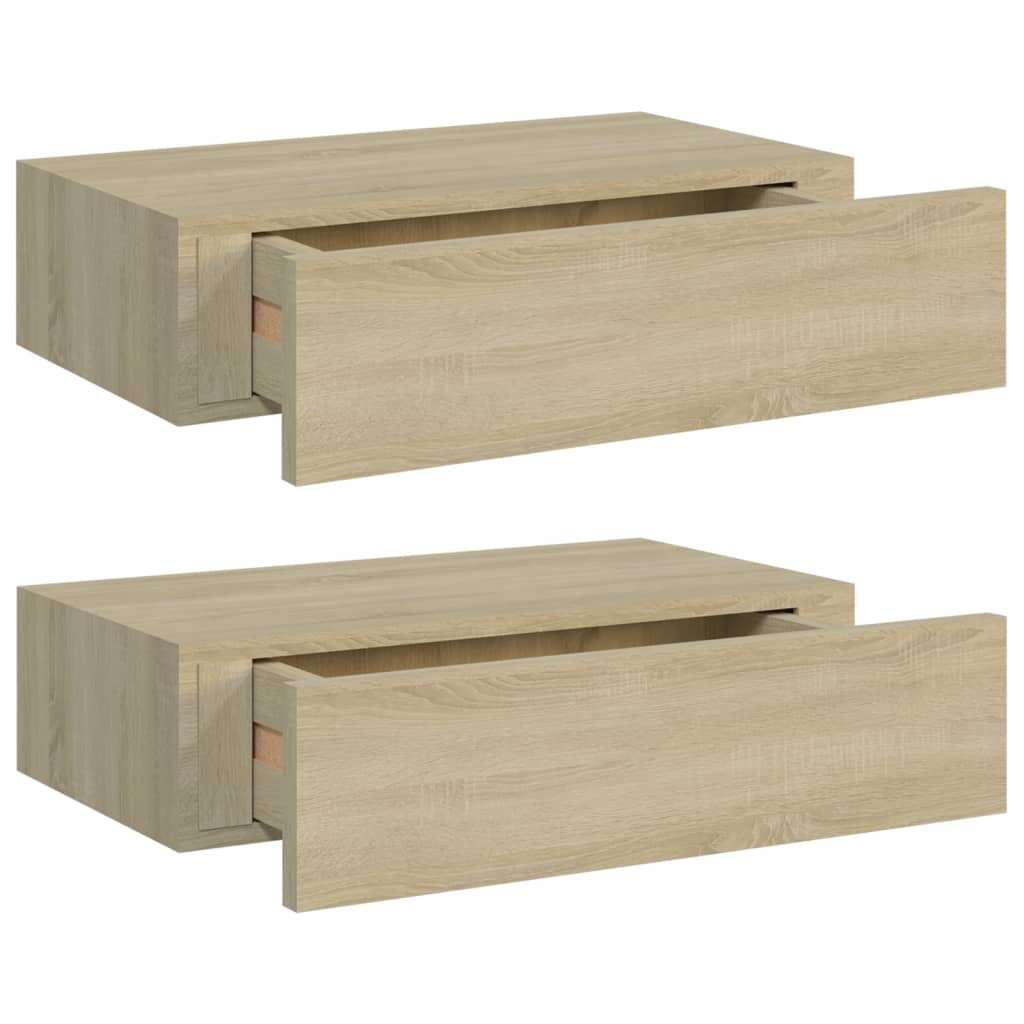 Wandschappen 2 st met lade 40x23,5x10 cm MDF eikenkleurig