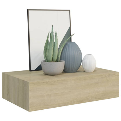 Wandschappen 2 st met lade 40x23,5x10 cm MDF eikenkleurig