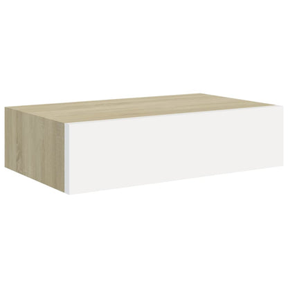 Wandschap met lade 40x23,5x10 cm MDF eikenkleurig en wit