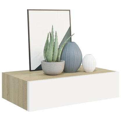 Wandschap met lade 40x23,5x10 cm MDF eikenkleurig en wit