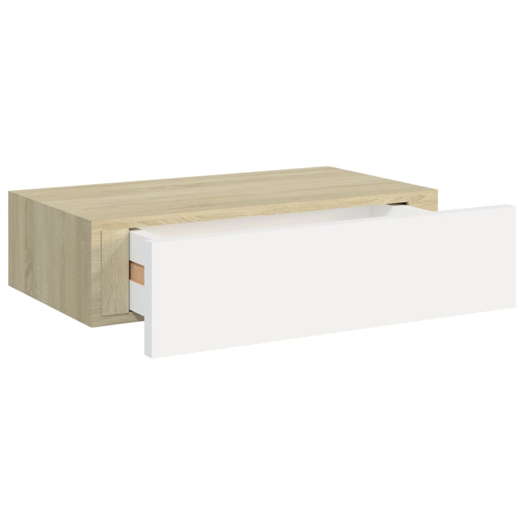 Wandschap met lade 40x23,5x10 cm MDF eikenkleurig en wit