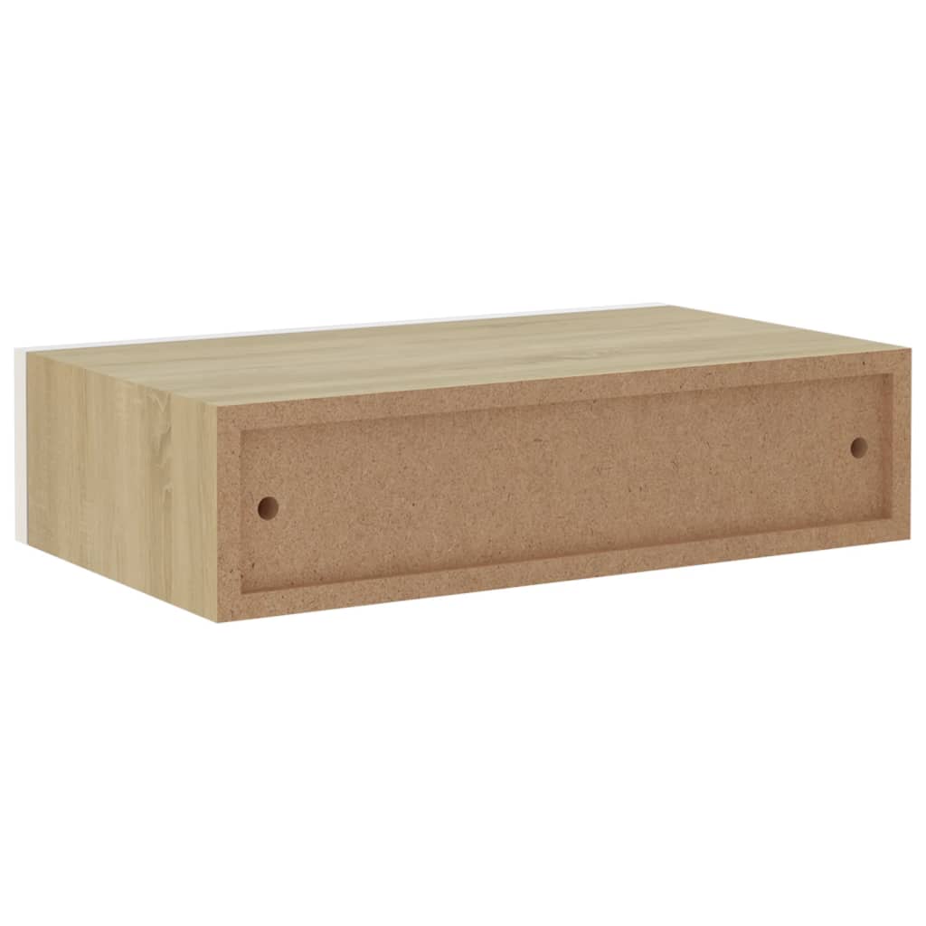 Wandschap met lade 40x23,5x10 cm MDF eikenkleurig en wit