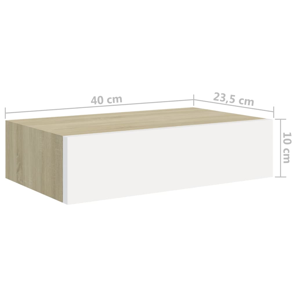 Wandschap met lade 40x23,5x10 cm MDF eikenkleurig en wit