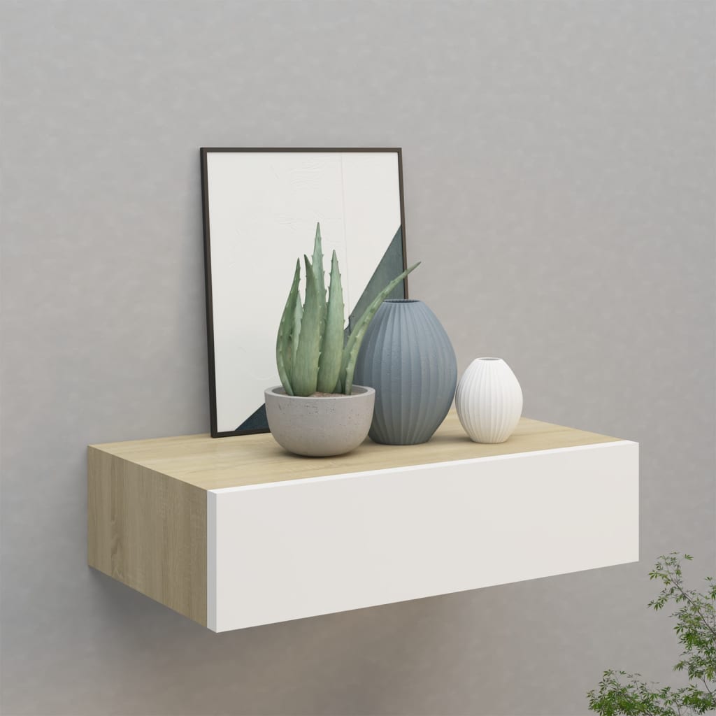 Wandschap met lade 40x23,5x10 cm MDF eikenkleurig en wit