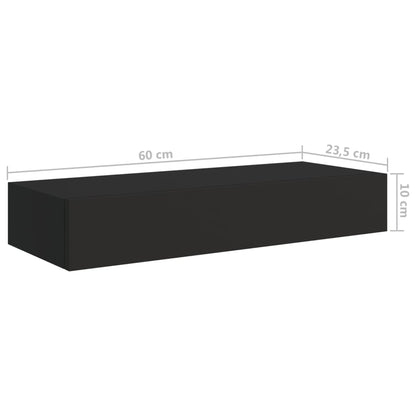 Wandschappen 2 st met lade 60x23,5x10 cm MDF zwart