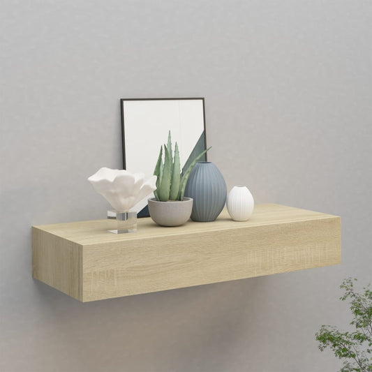 viaXL Wandschap met lade 60x23,5x10 cm MDF eikenkleurig