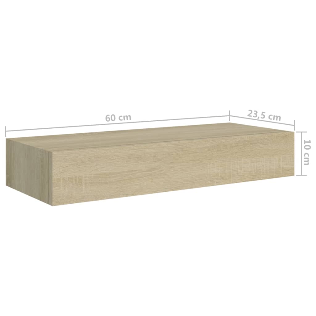 viaXL Wandschappen 2 st met lade 60x23,5x10 cm MDF eikenkleurig