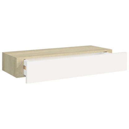 Wandschap met lade 60x23,5x10 cm MDF eikenkleurig en wit