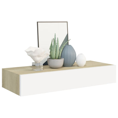 Wandschappen 2 st met lade 60x23,5x10 cm MDF eikenkleurig wit