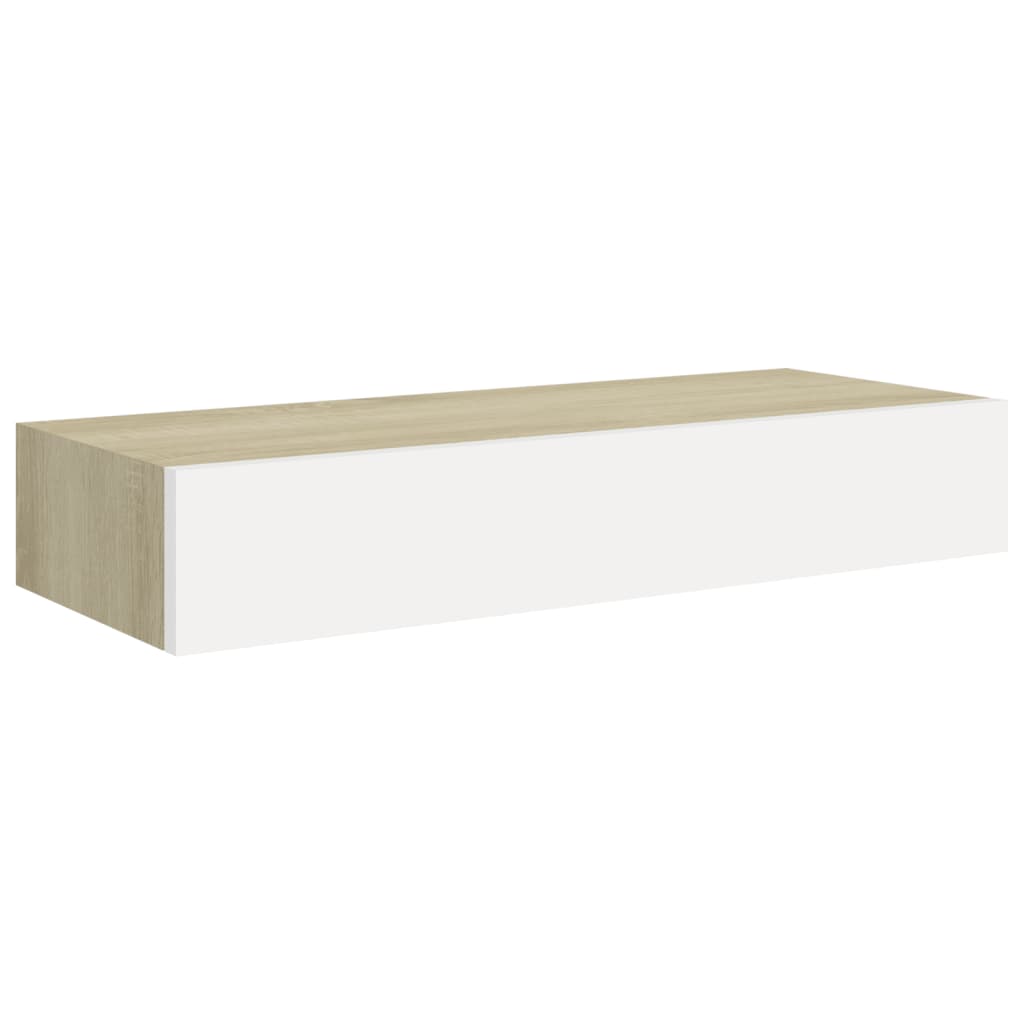 Wandschappen 2 st met lade 60x23,5x10 cm MDF eikenkleurig wit