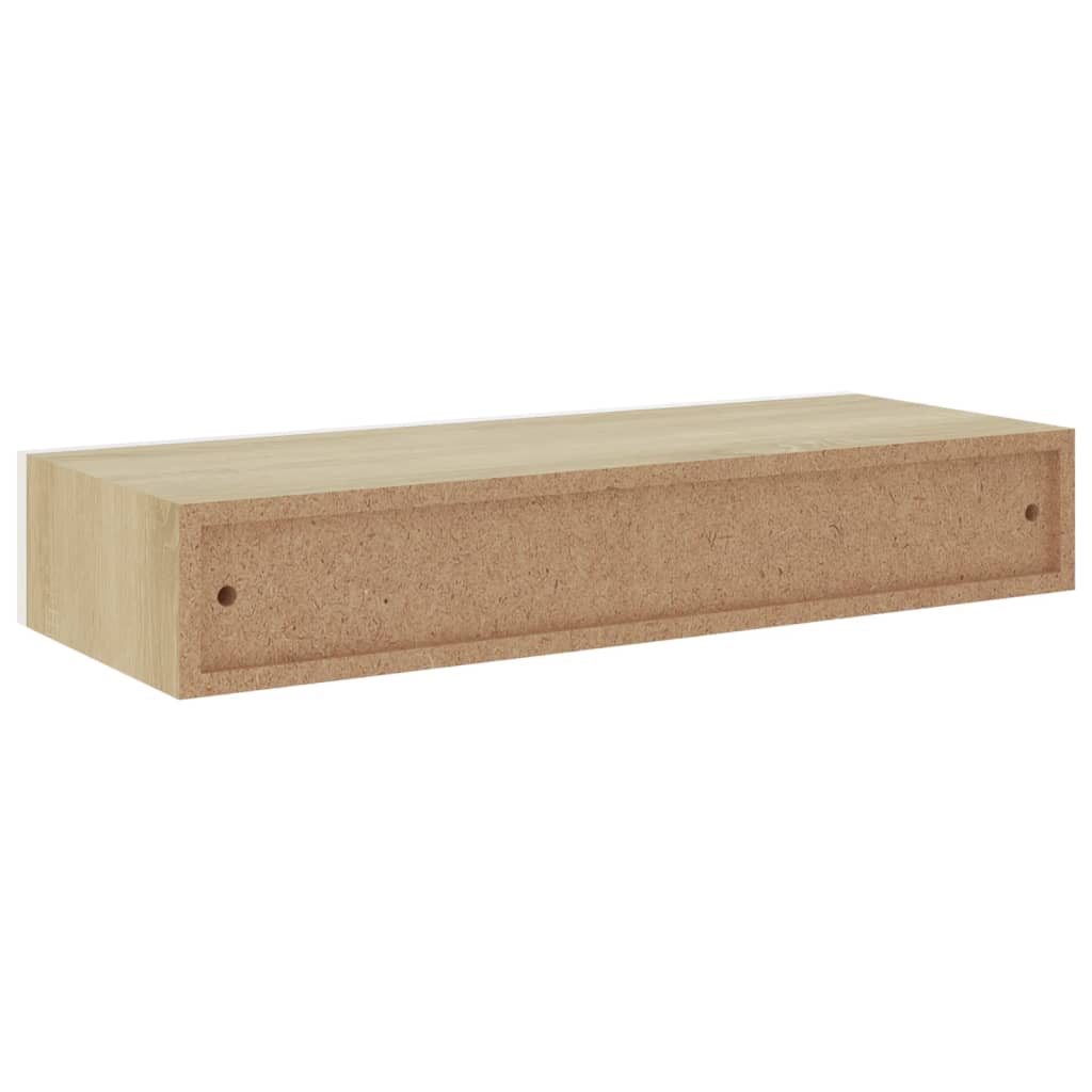 Wandschappen 2 st met lade 60x23,5x10 cm MDF eikenkleurig wit