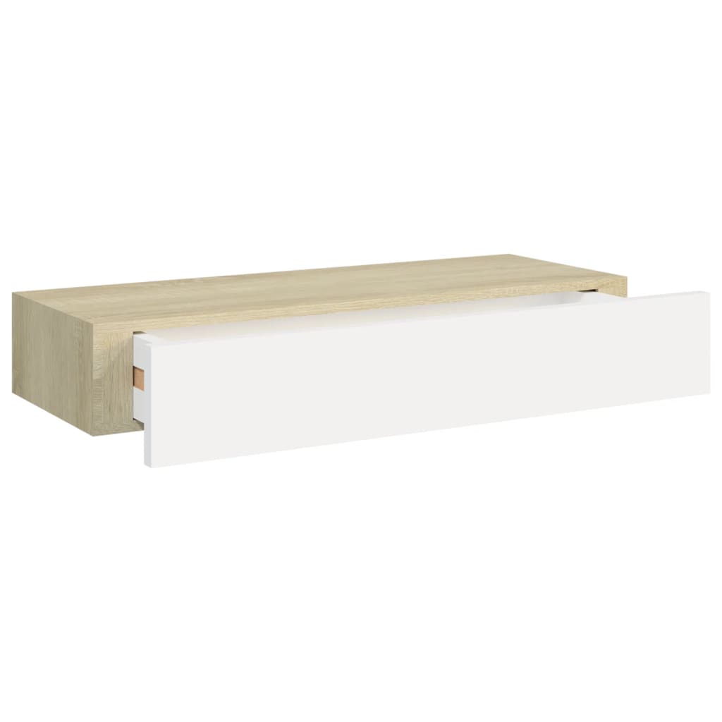 Wandschappen 2 st met lade 60x23,5x10 cm MDF eikenkleurig wit