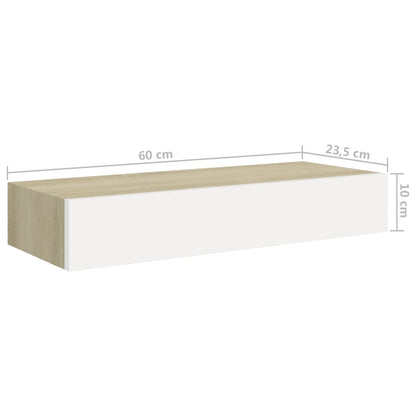 Wandschappen 2 st met lade 60x23,5x10 cm MDF eikenkleurig wit