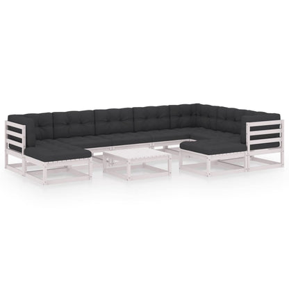 10-delige Loungeset met kussens massief grenenhout wit