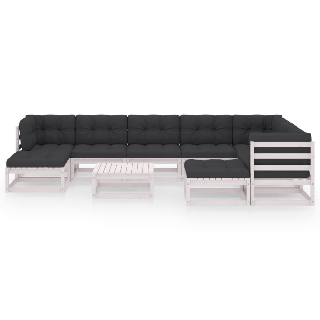 10-delige Loungeset met kussens massief grenenhout wit